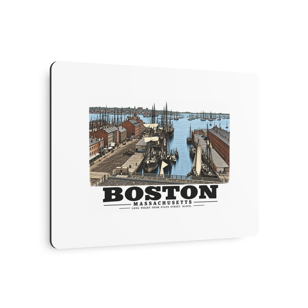 Long Wharf, from State St. block 7 × 5 in Horizontal Metal Wall Art - Boston Harbor