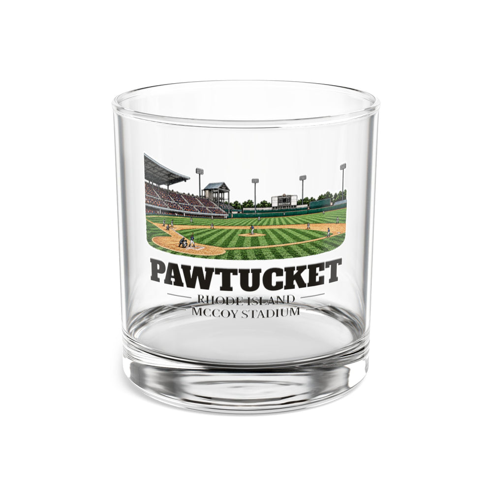 Front view of the Pawtucket McCoy Stadium artwork printed on a clear 10 oz rocks glass