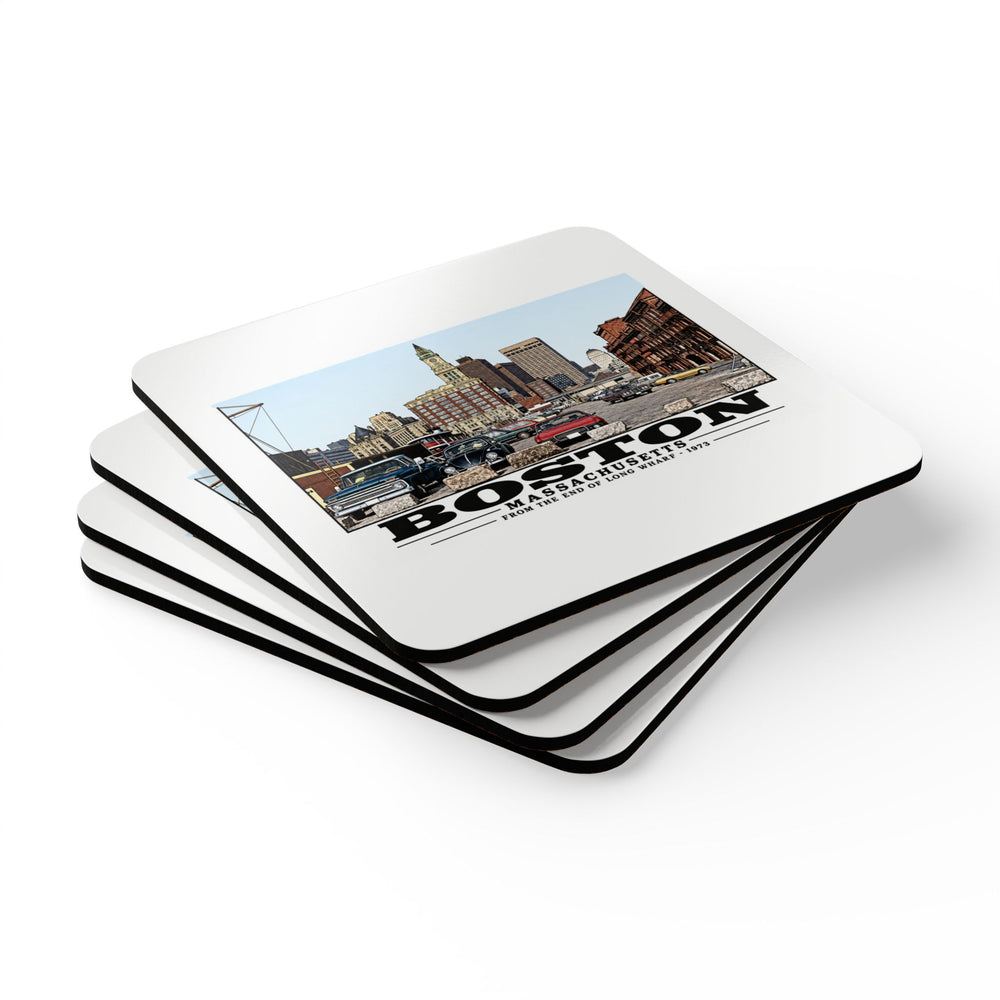 From end of Long Wharf Cork Back Coaster Set - Boston Harbor
