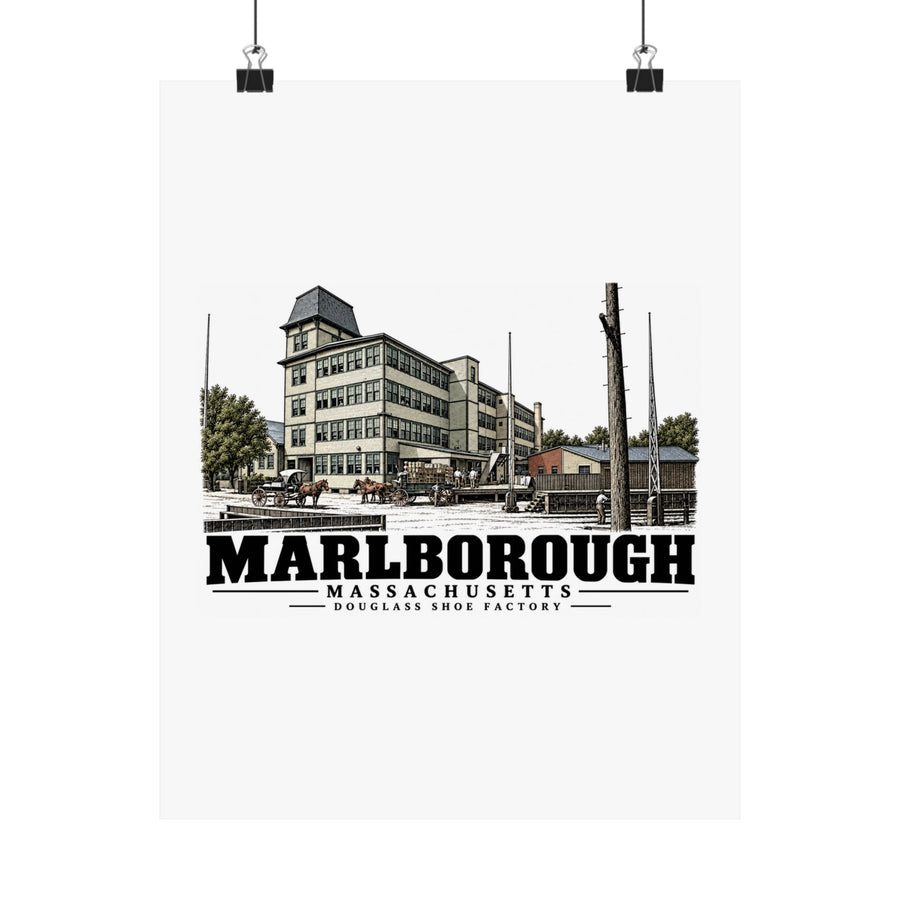Illustrated Douglass Shoe Factory in Marlborough on unframed matte poster