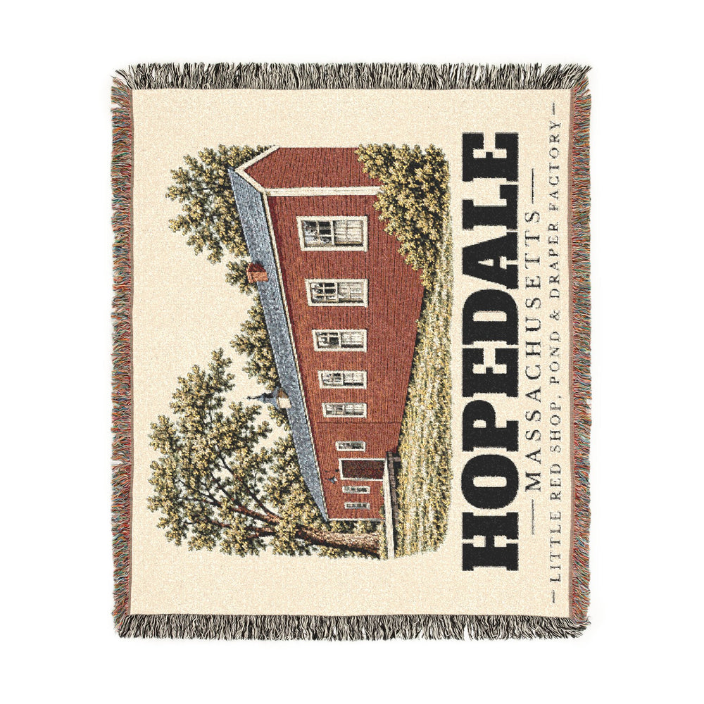 Little Red Shop, pond & Draper factory — Hopedale, Massachusetts Woven Blanket