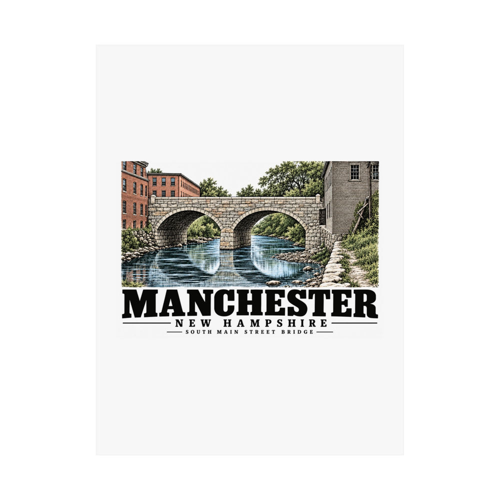 18 x 24 unclipped front of South Main Street Stone Bridge matte poster, Manchester, New Hampshire.