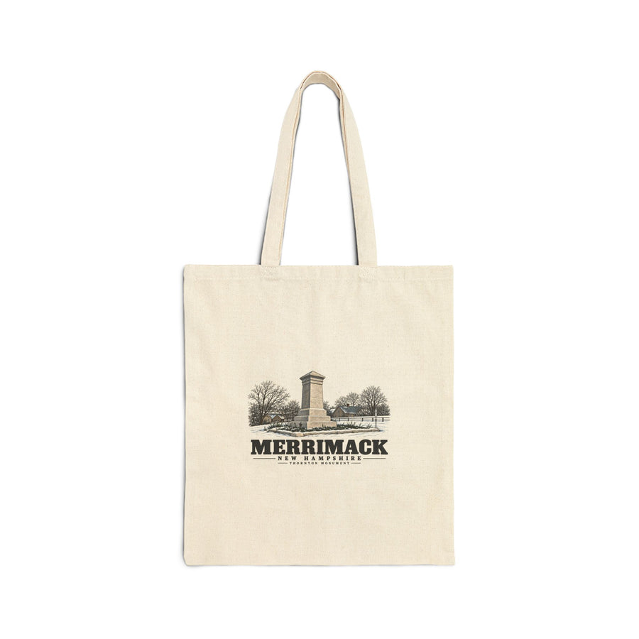 The Thornton Monument, winter scene Natural + Black Heavy Canvas Tote - Merrimack Valley Goods