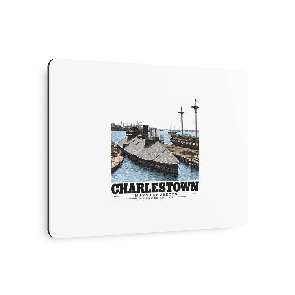 Angled Navy Yard waterfront metal artwork showing white front and thin edge