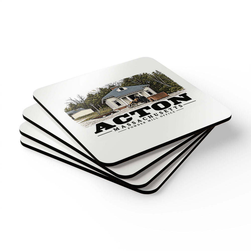 Illustrated Powder Mill Office in Acton on corkwood coaster set
