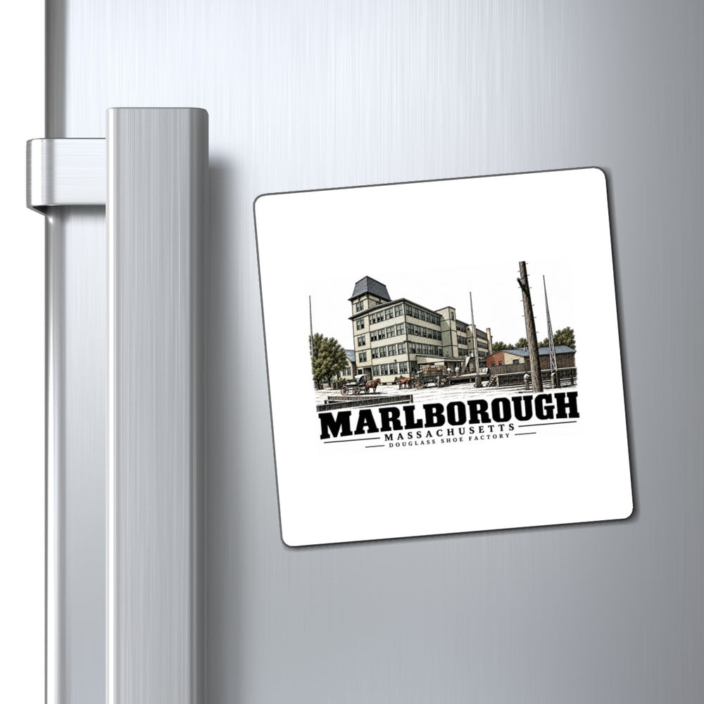 Illustrated Douglass Shoe Factory in Marlborough on square magnet