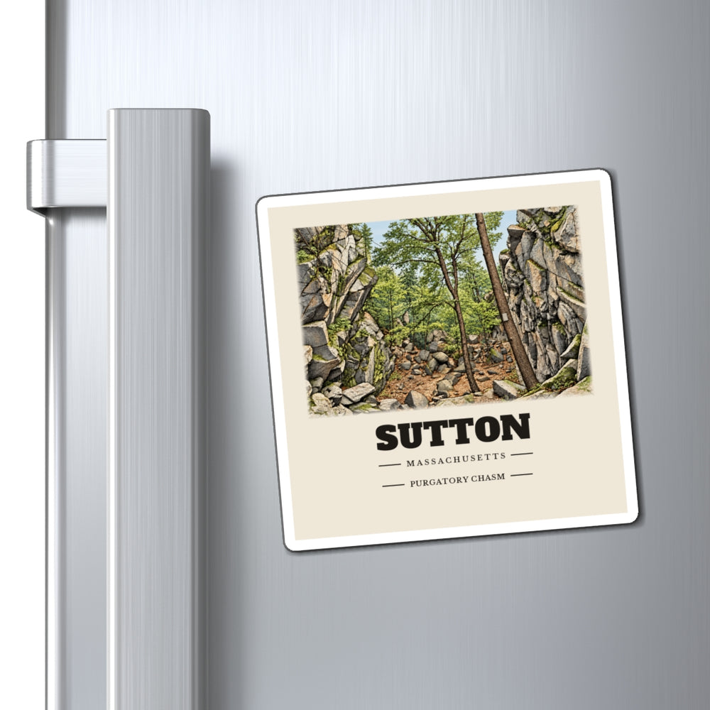 Sutton Purgatory Chasm 4 inch magnet shown on a refrigerator