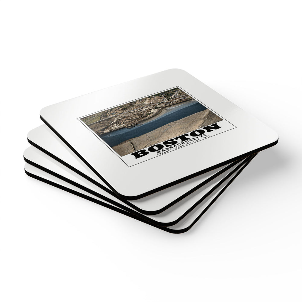 Shoreline, Chelsea Creek, East Boston, MA, Low Tide, Oil Storage Cork Back Coaster Set - Boston Harbor