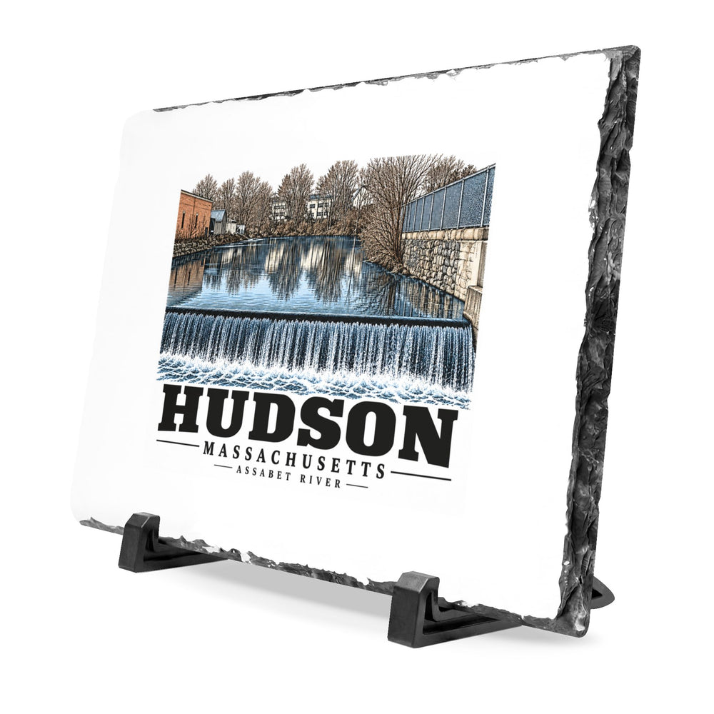 Illustrated Assabet River in Hudson on slate desk plaque