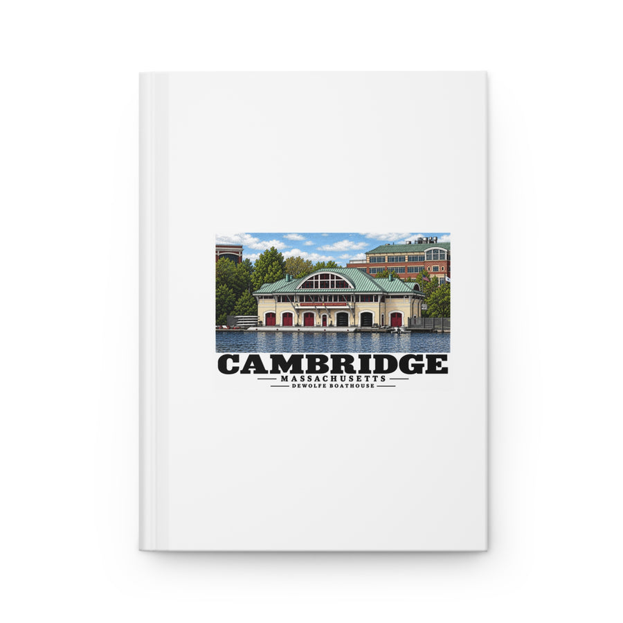 Closed front cover of the matte hardcover journal with Cambridge DeWolfe Boathouse artwork.