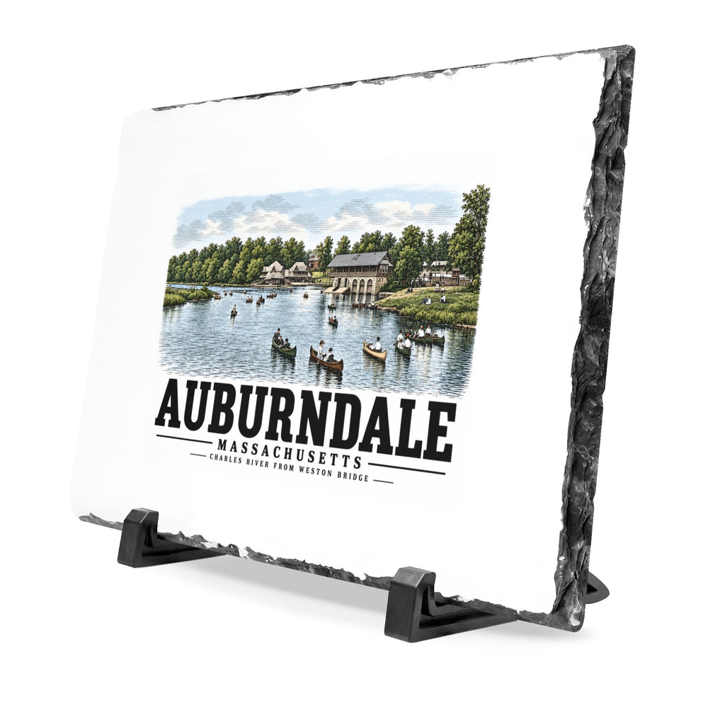 The Charles River from Weston Bridge, Auburndale, Mass. 7 × 11 in Slate Desk Plaque - Charles River