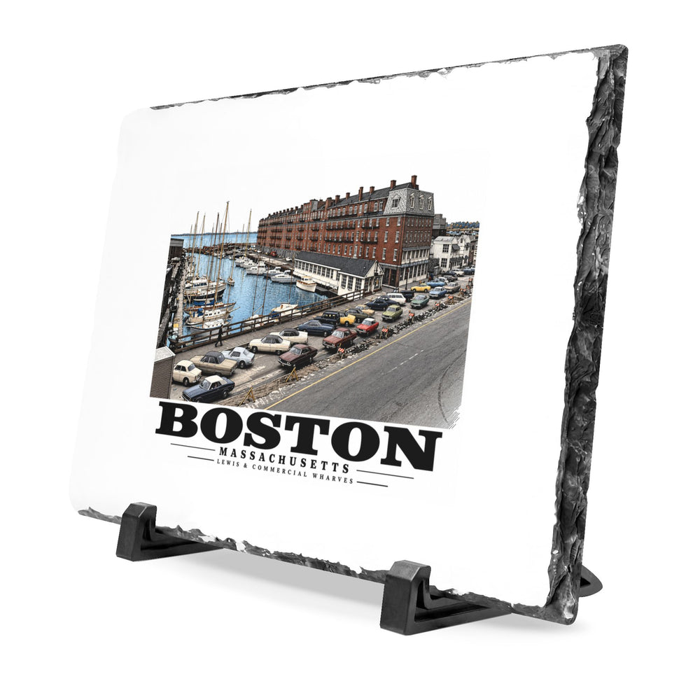 Marina between Lewis and Commercial Wharf 7 × 11 in Slate Desk Plaque - Boston Harbor