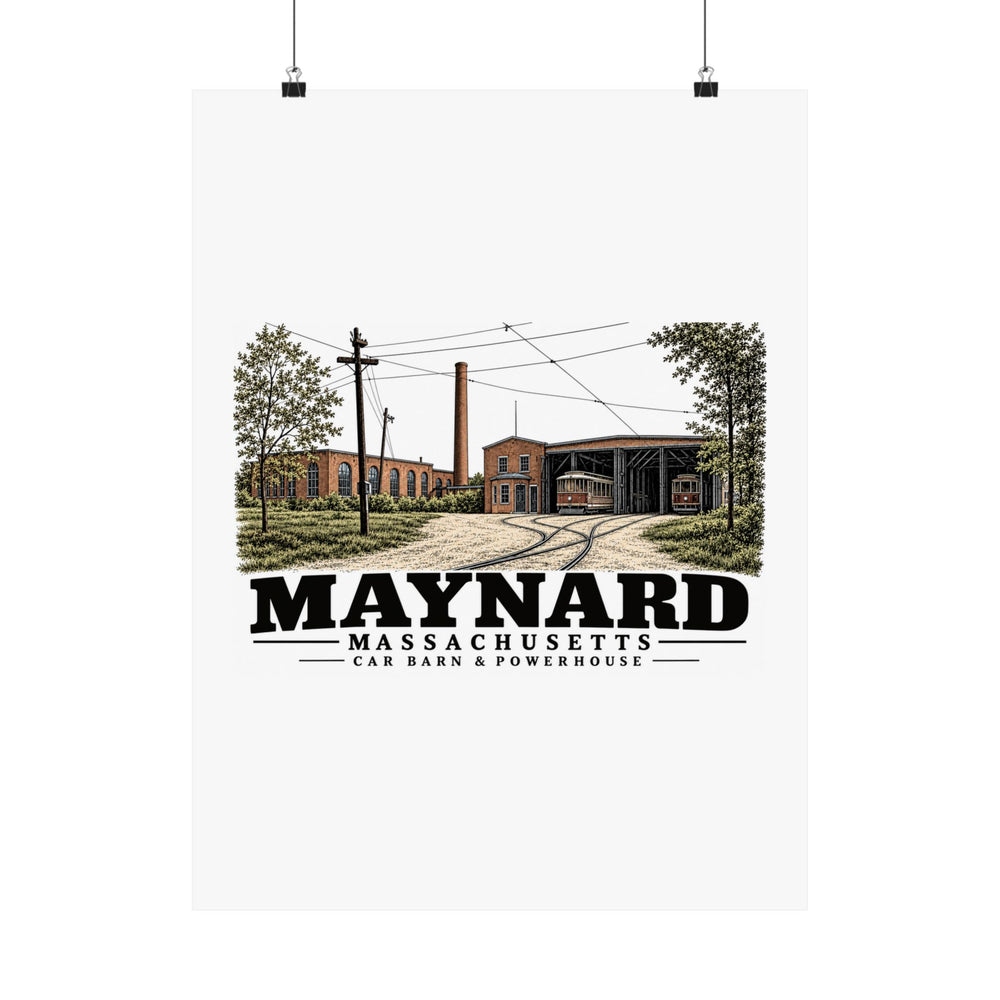 Illustrated Car Barn & Powerhouse in Maynard on unframed matte poster