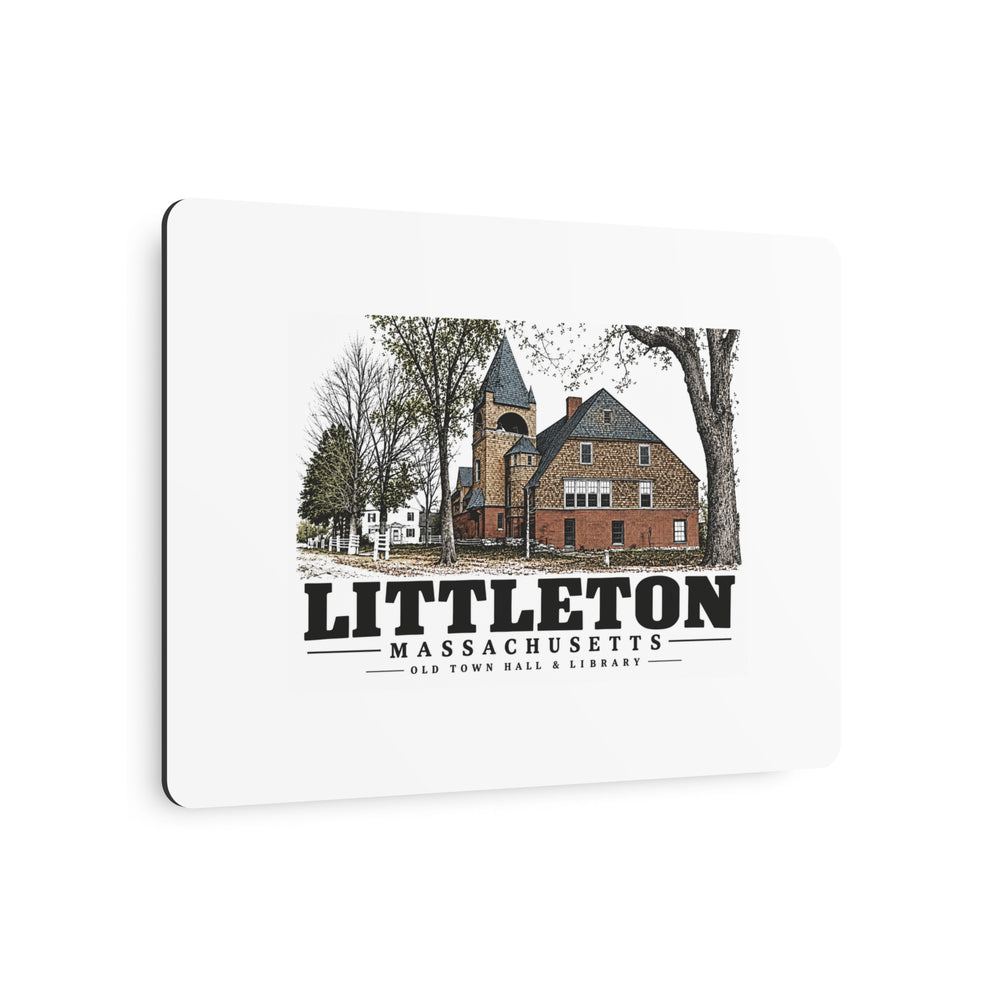 Illustrated Old Town Hall & Library in Littleton on metal art sign