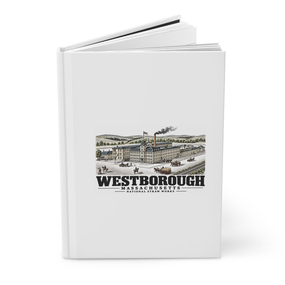 Illustrated National Straw Works in Westborough on matte hardcover journal