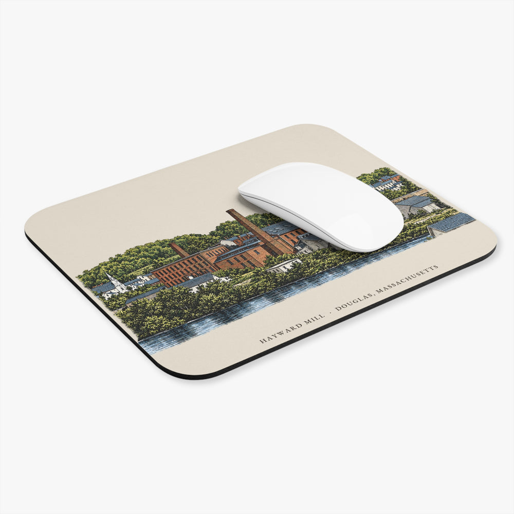 Douglas Hayward Mill mouse pad mockup showing the full illustrated print