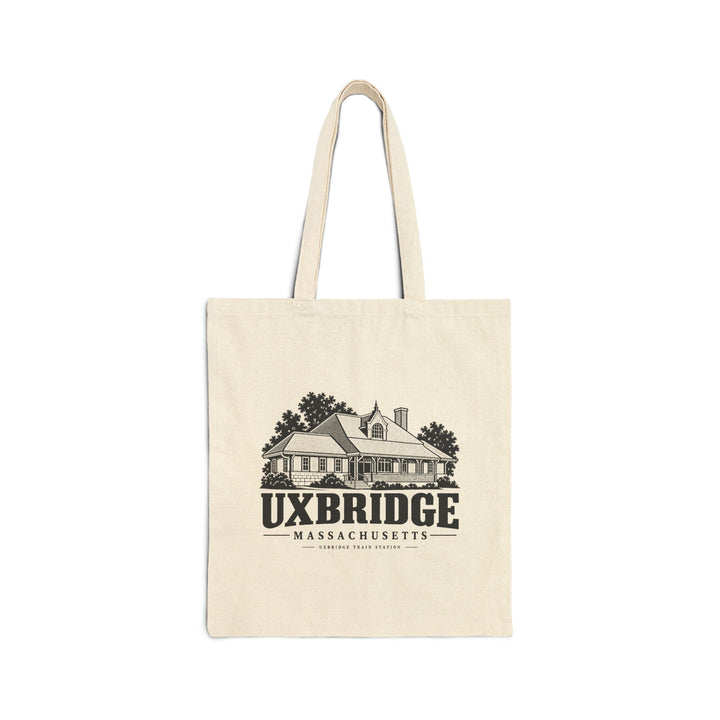 Natural canvas tote with Uxbridge Train Station artwork, front view
