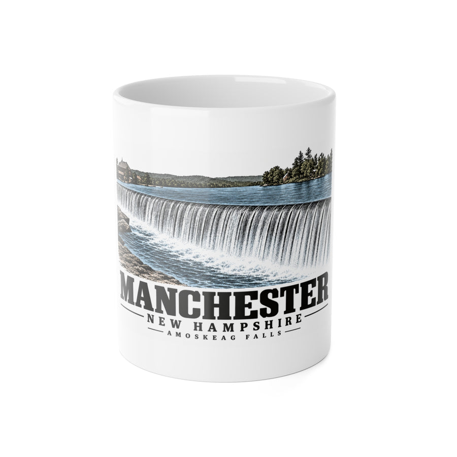 Manchester Amoskeag Falls and dam, published 1910 11 oz White Ceramic Mug - Merrimack Valley Goods