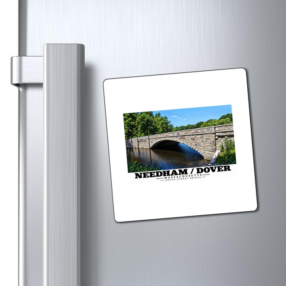 South Street Bridge stone arch and river magnet on a refrigerator beside its handle