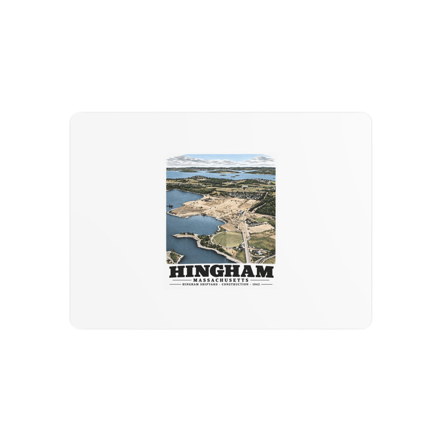 Illustrated Hingham Shipyard Construction in Hingham on metal art sign