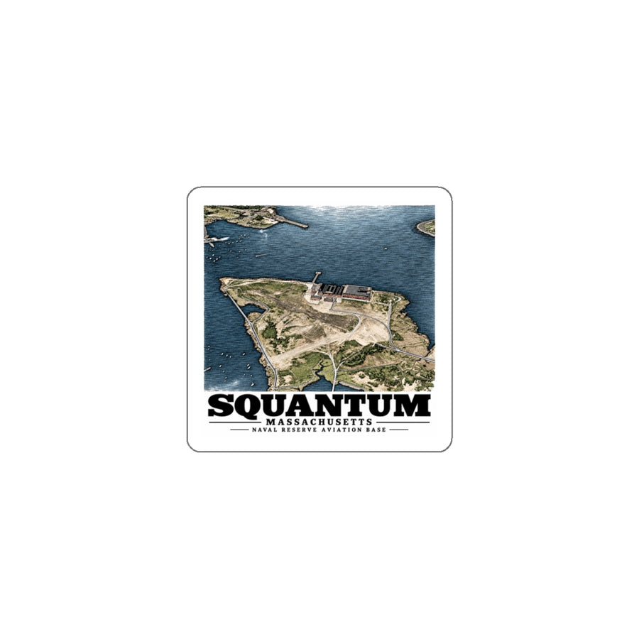 NRAB Squantum Boston, MA landing field and buildings looking north into Dorchester Bay 4 in White Die-Cut Sticker - Boston Harbor