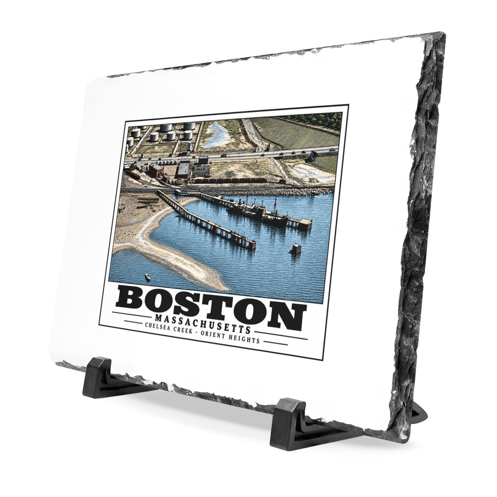 Orient Heights taken at 600 feet-Shore line, Chelsea Creek, East Boston 7 × 11 in Slate Desk Plaque - Boston Harbor