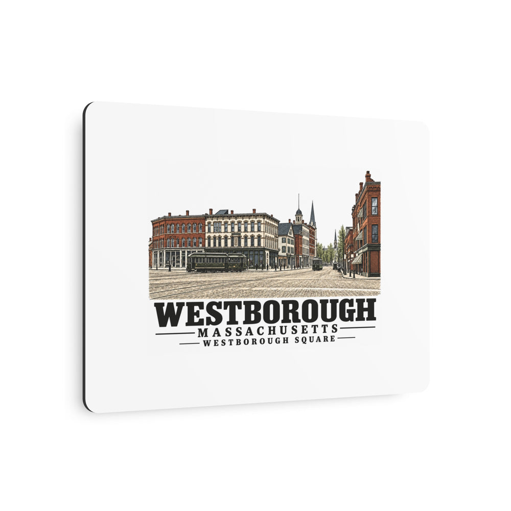 Illustrated Westborough Square in Westborough on metal art sign