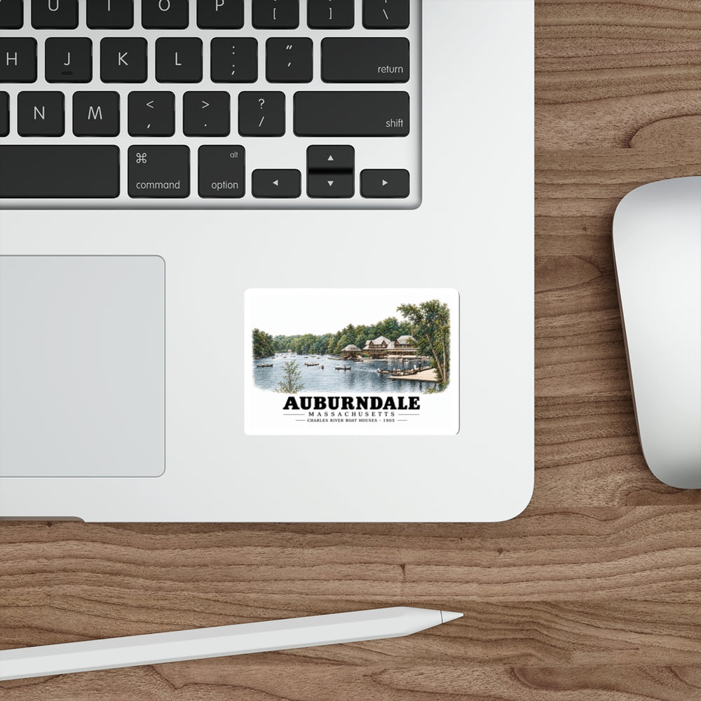 Norumbega Park shore, Charles River Lakes District, Auburndale 4 in White Die-Cut Sticker - Charles River