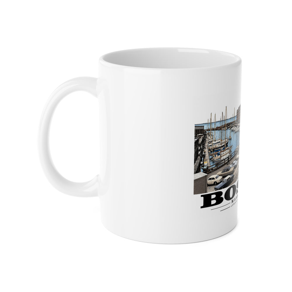 Marina between Lewis and Commercial Wharf 11 oz White Ceramic Mug - Boston Harbor