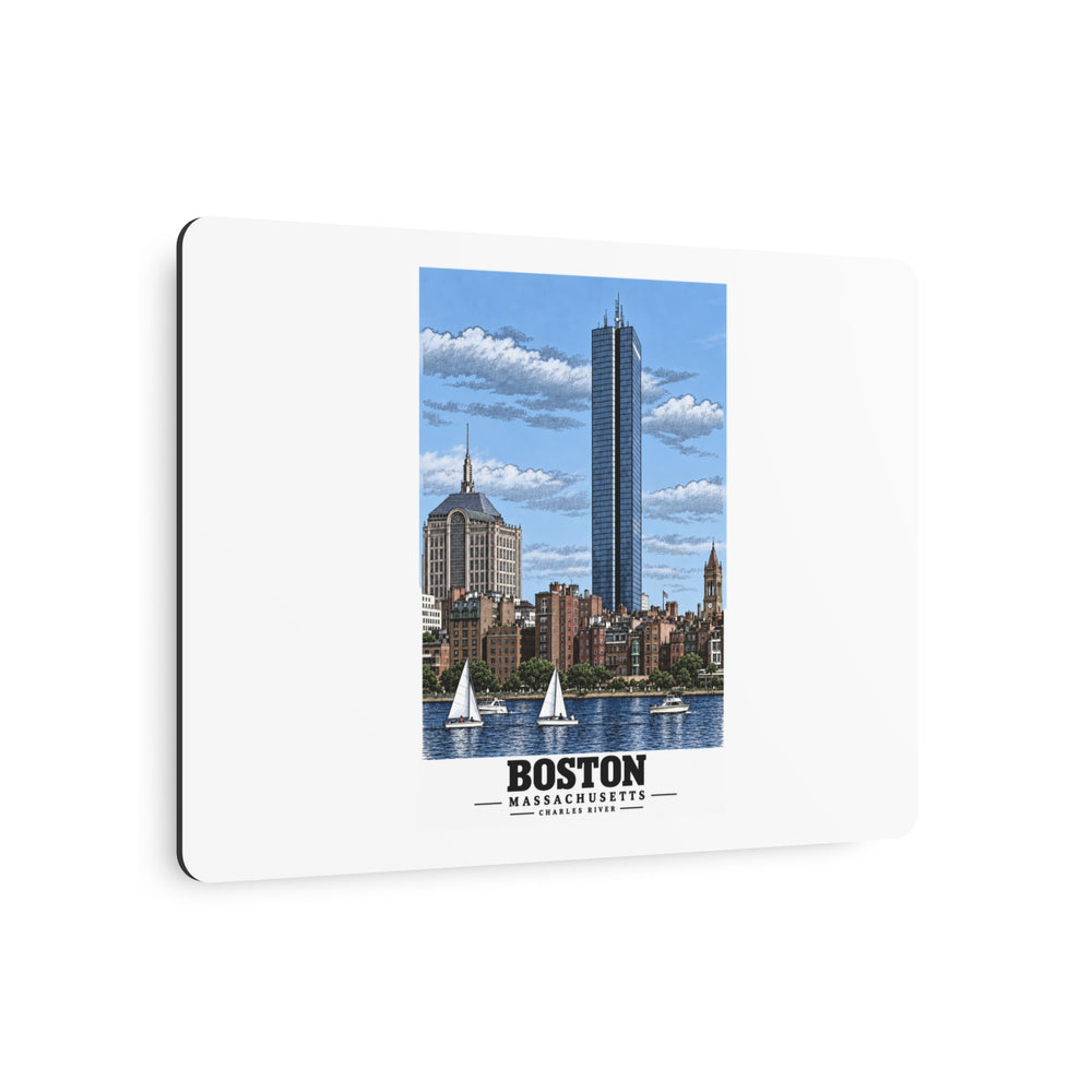 Illustrated Boston, Massachusetts, from the Charles River in Boston and Cambridge on metal art sign