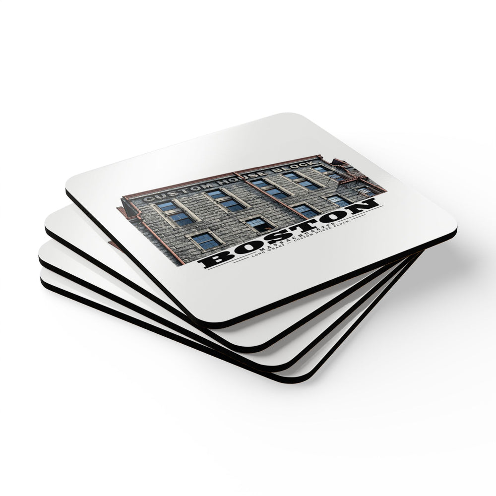 Long Wharf Custom House Block Cork Back Coaster Set - Boston Harbor