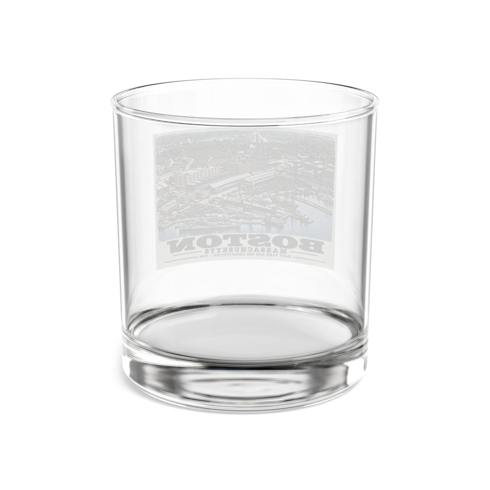 Illustrated Dry Dock 5 and Constitution Pier in Charlestown on rocks glass