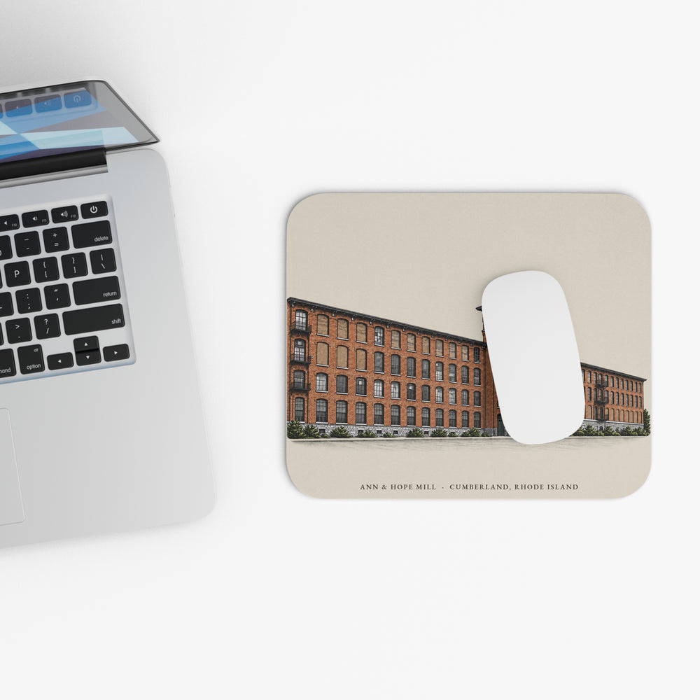 Cumberland Ann & Hope Mill mouse pad mockup showing the full illustrated print