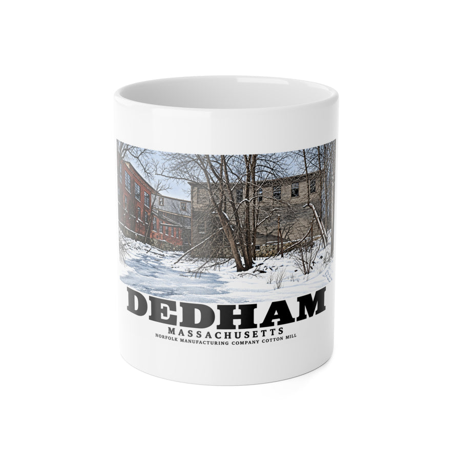 Illustrated Norfolk Manufacturing Company Cotton Mill in Dedham on ceramic mug
