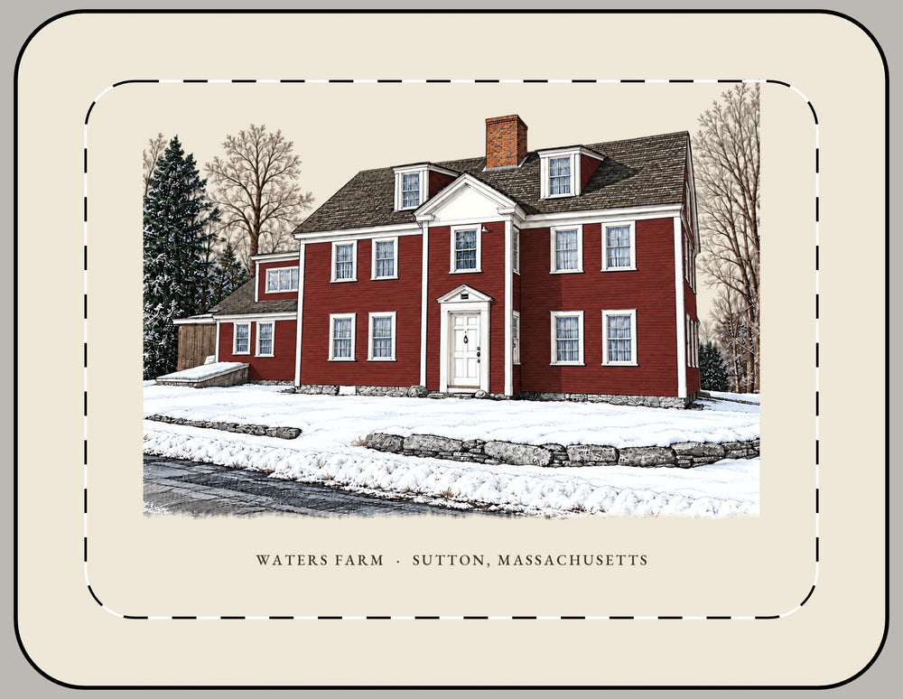 Sutton Waters Farm 15-inch laptop sleeve mockup showing the full illustrated print