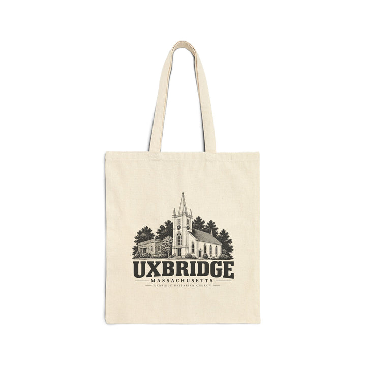 Natural canvas tote with Uxbridge Unitarian Church artwork, front view