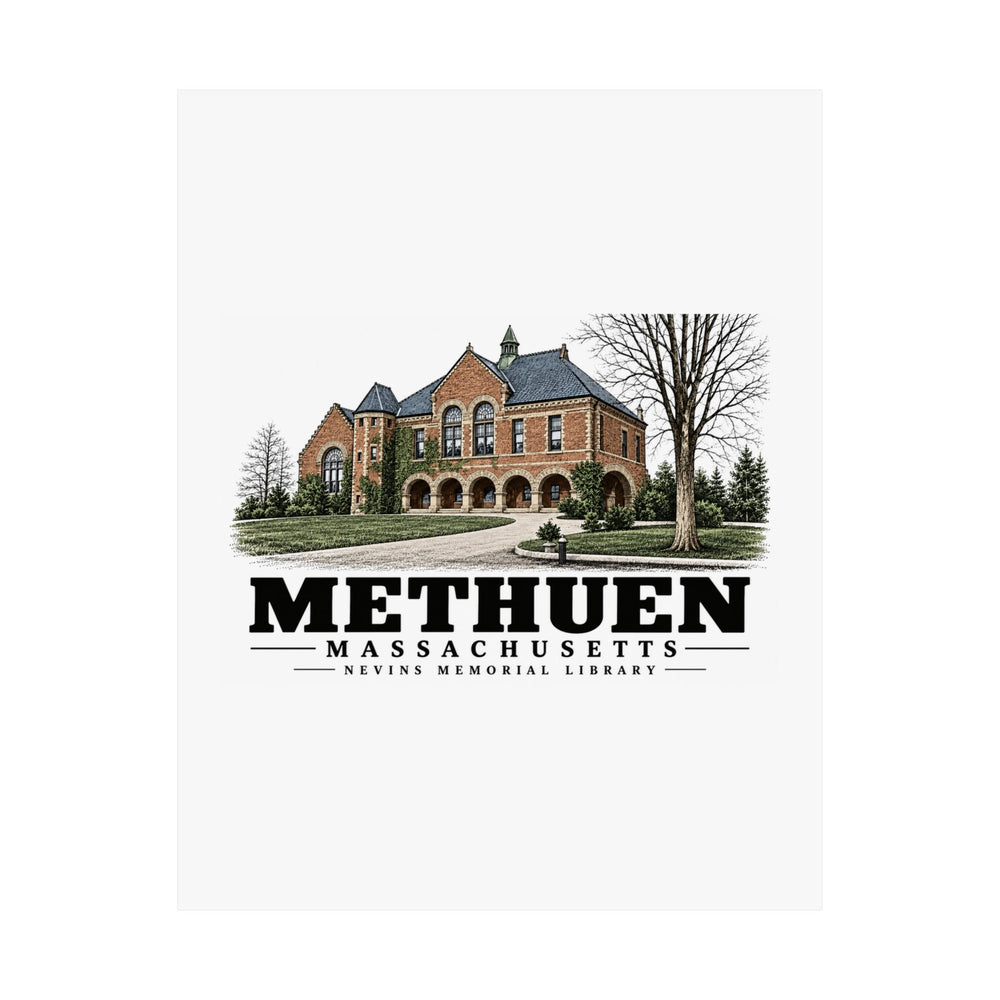 11 x 14 unclipped front of Nevins Memorial Library matte poster, Methuen, Massachusetts.