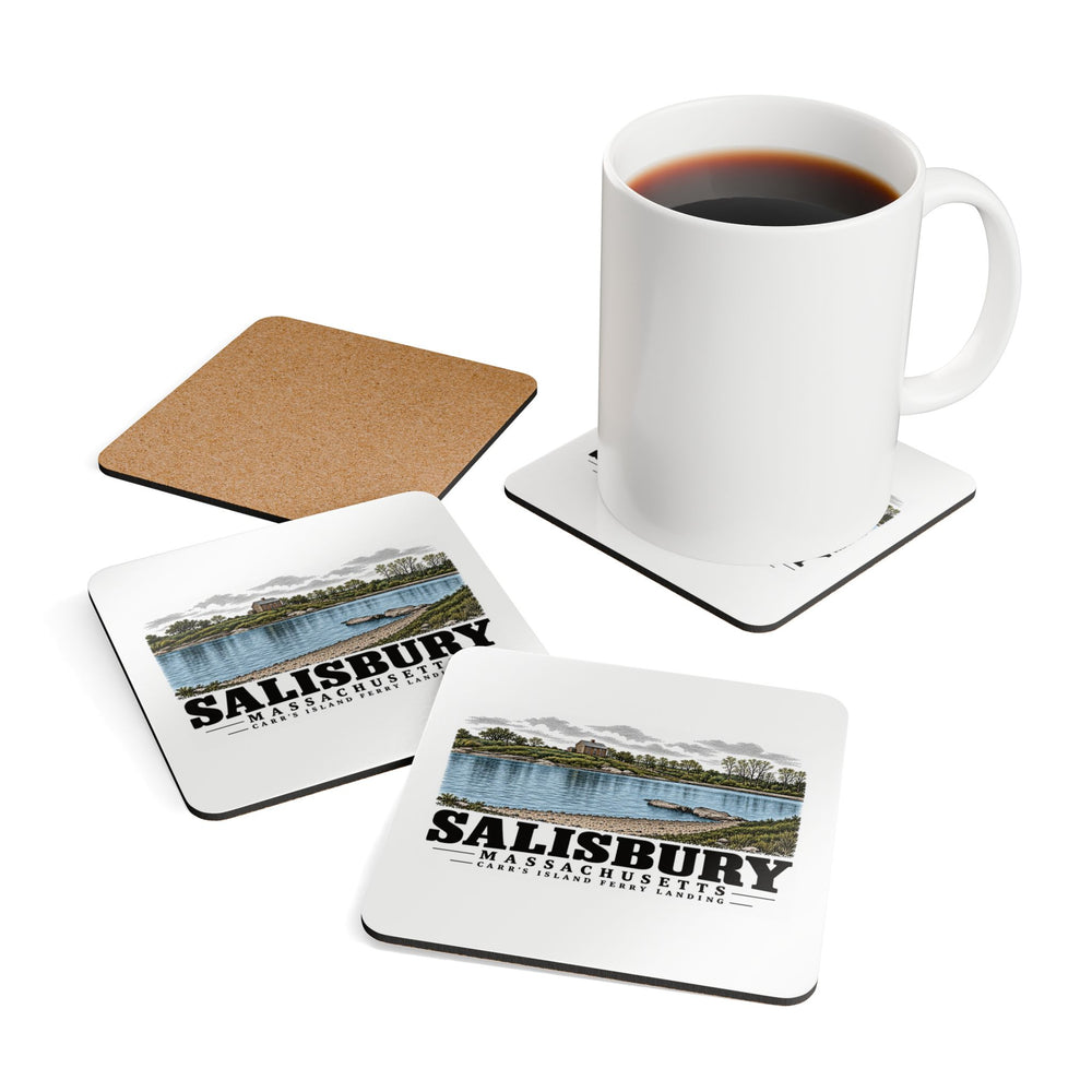 Salisbury Carr’s Island old house and ferry landing Cork Back Coaster Set - Merrimack Valley Goods