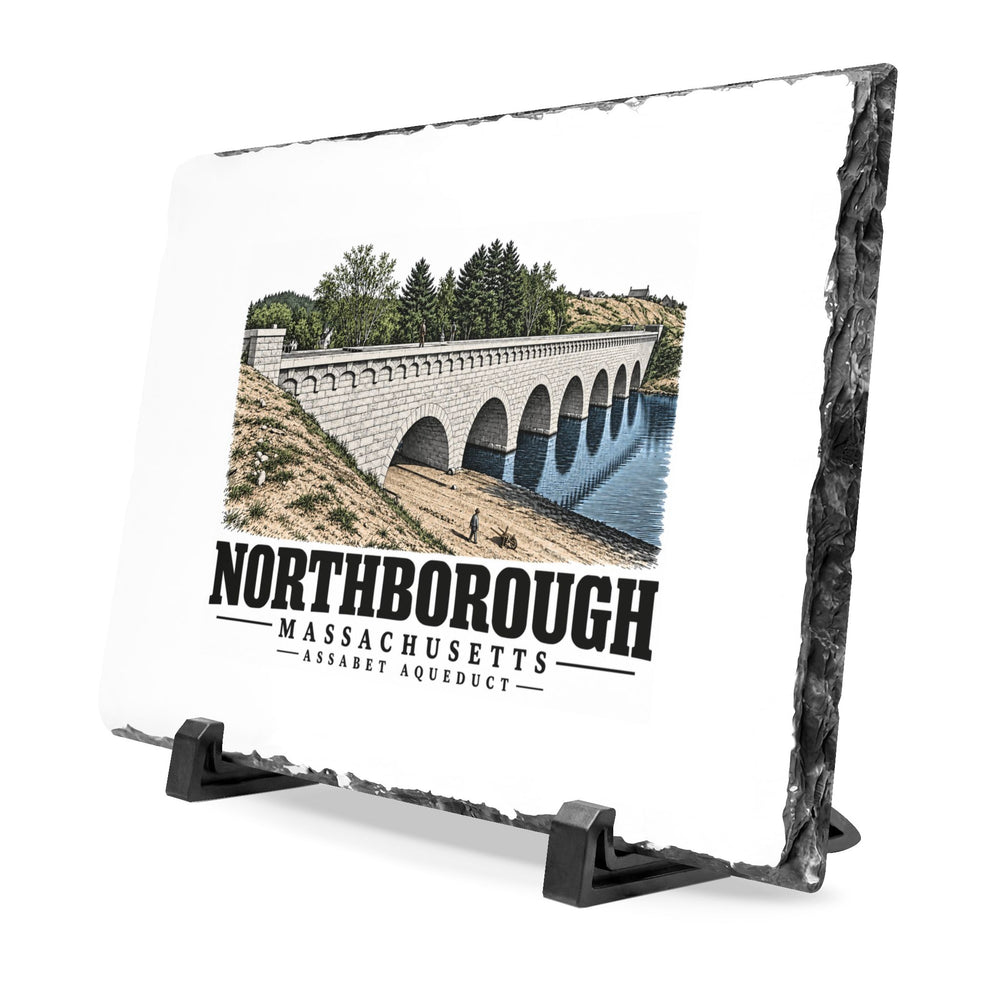 Illustrated Assabet Aqueduct in Northborough on slate desk plaque