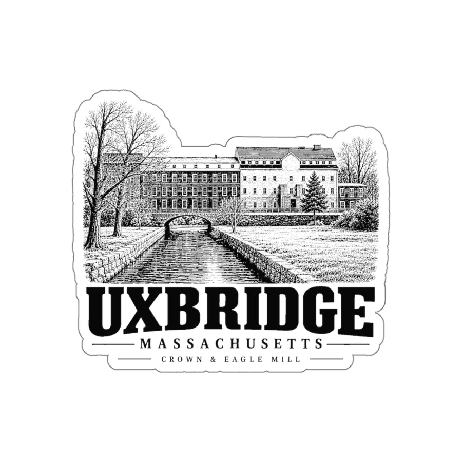 Uxbridge Crown & Eagle Mill 4-inch die-cut sticker, front product view