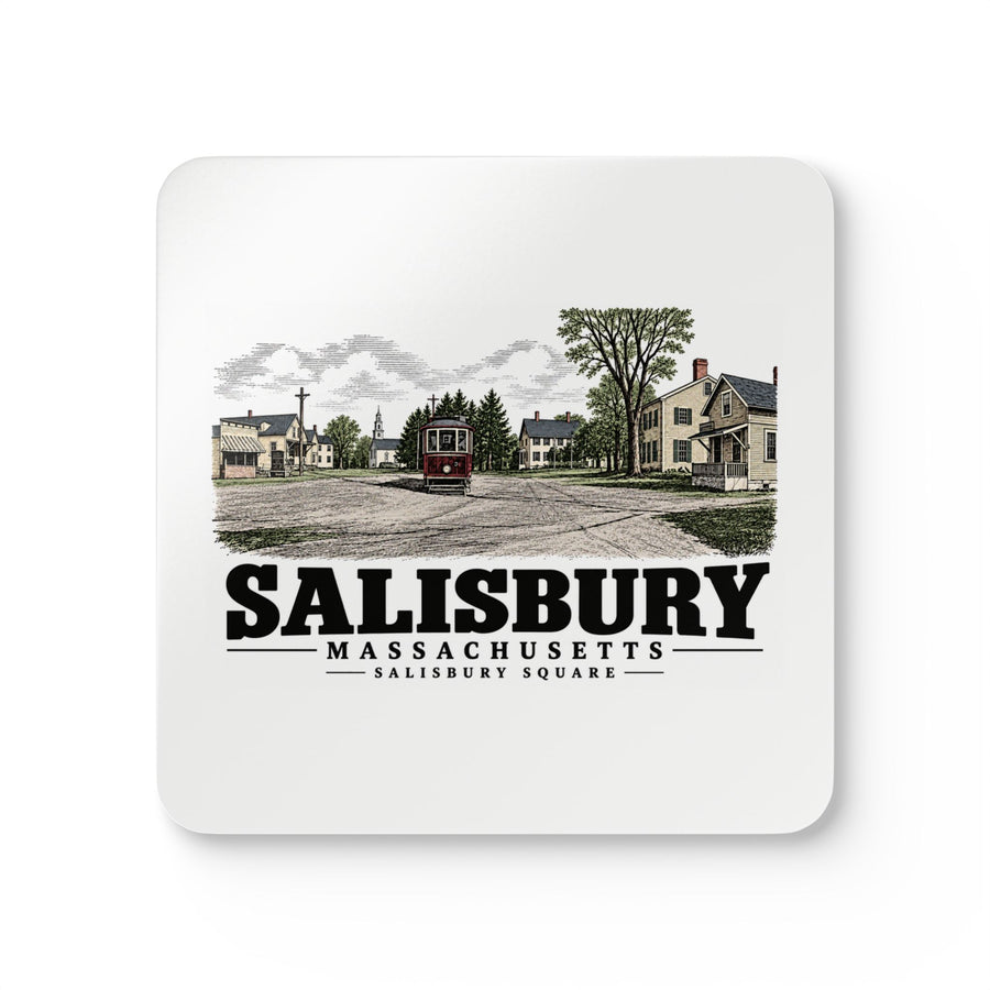 Front of Salisbury Square square cork-backed coaster set, Salisbury, Massachusetts.