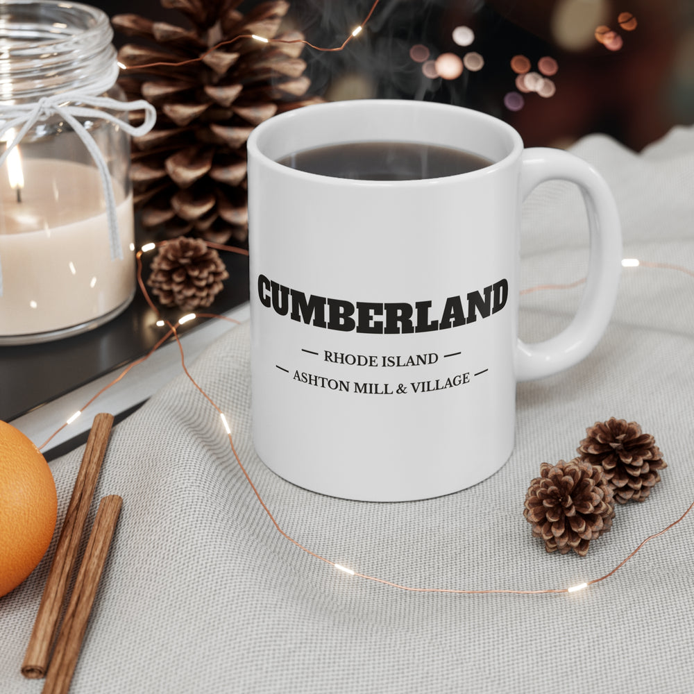 Cumberland Ashton Mill & Village 11 oz ceramic mug — lifestyle view — Familiar History