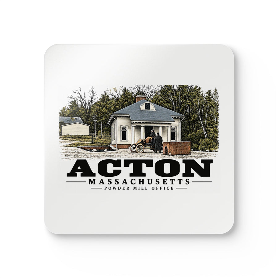 Illustrated Powder Mill Office in Acton on corkwood coaster set