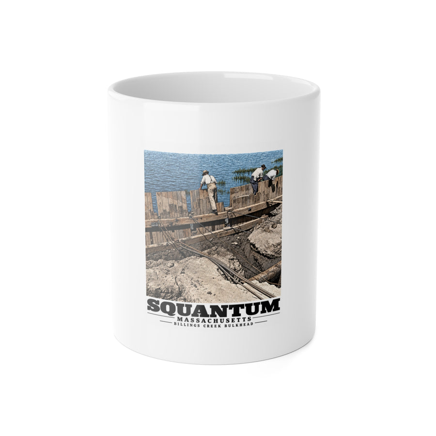 Repairing wood bulkhead-Billings Creek, Squantum 11 oz White Ceramic Mug - Boston Harbor