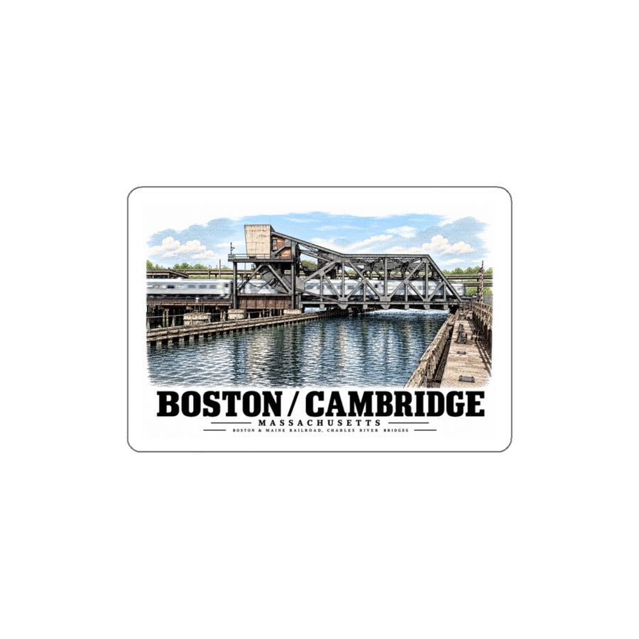 1. GENERAL VIEW SHOWING BRIDGE IN 'CLOSED' POSITION - Boston & Maine Railroad, Charles River Bridges, Charles River, North Station vicinity, Boston, Suffolk County, MA 4 in White Die-Cut Sticker -...