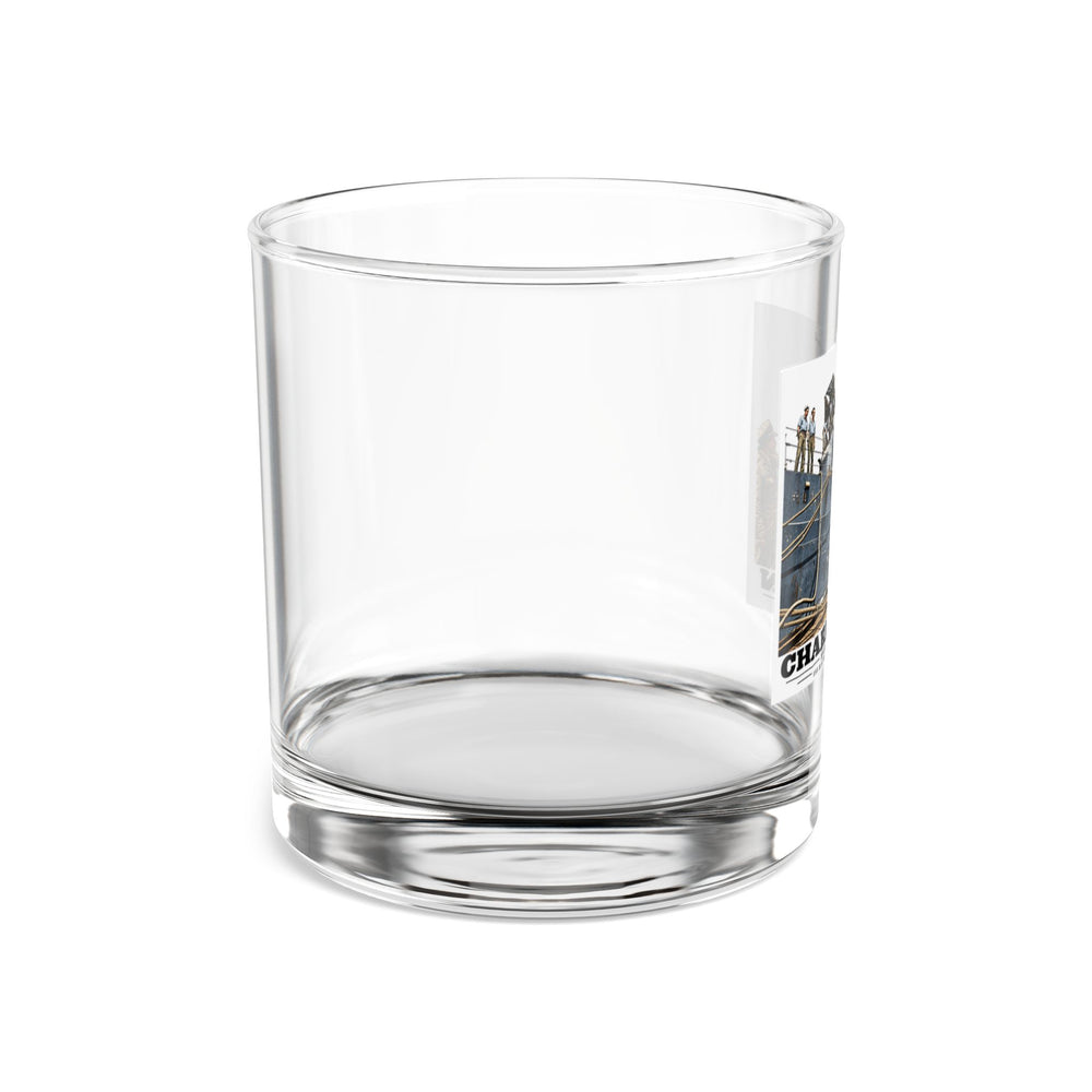 Illustrated USS Braine at Boston Navy Yard in Charlestown on rocks glass
