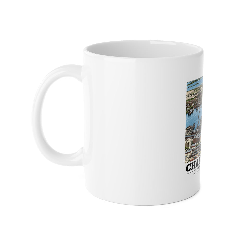 Illustrated Charlestown Navy Yard from the Harbor in Charlestown on ceramic mug