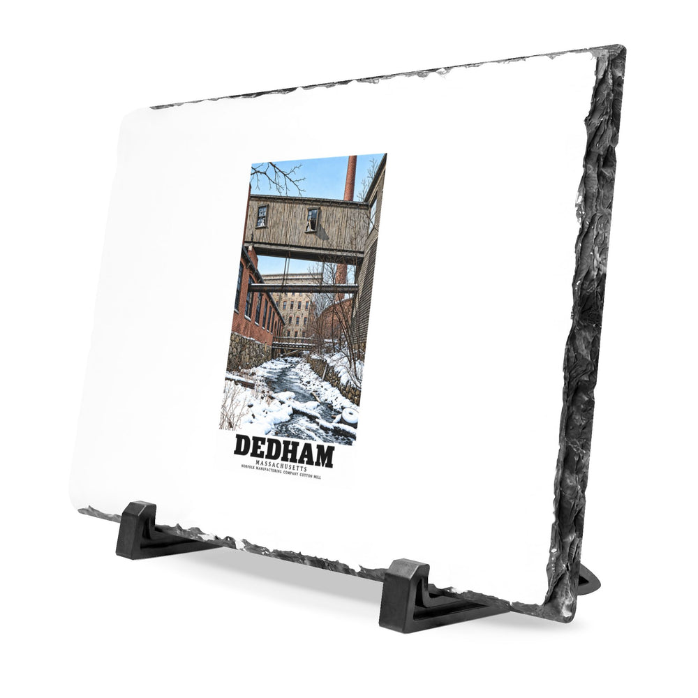 Illustrated Norfolk Manufacturing Company Cotton Mill in Dedham on slate desk plaque