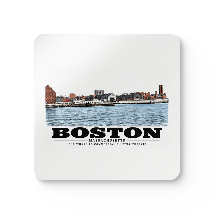 Long Wharf left to Commercial and Lewis right Cork Back Coaster Set - Boston Harbor