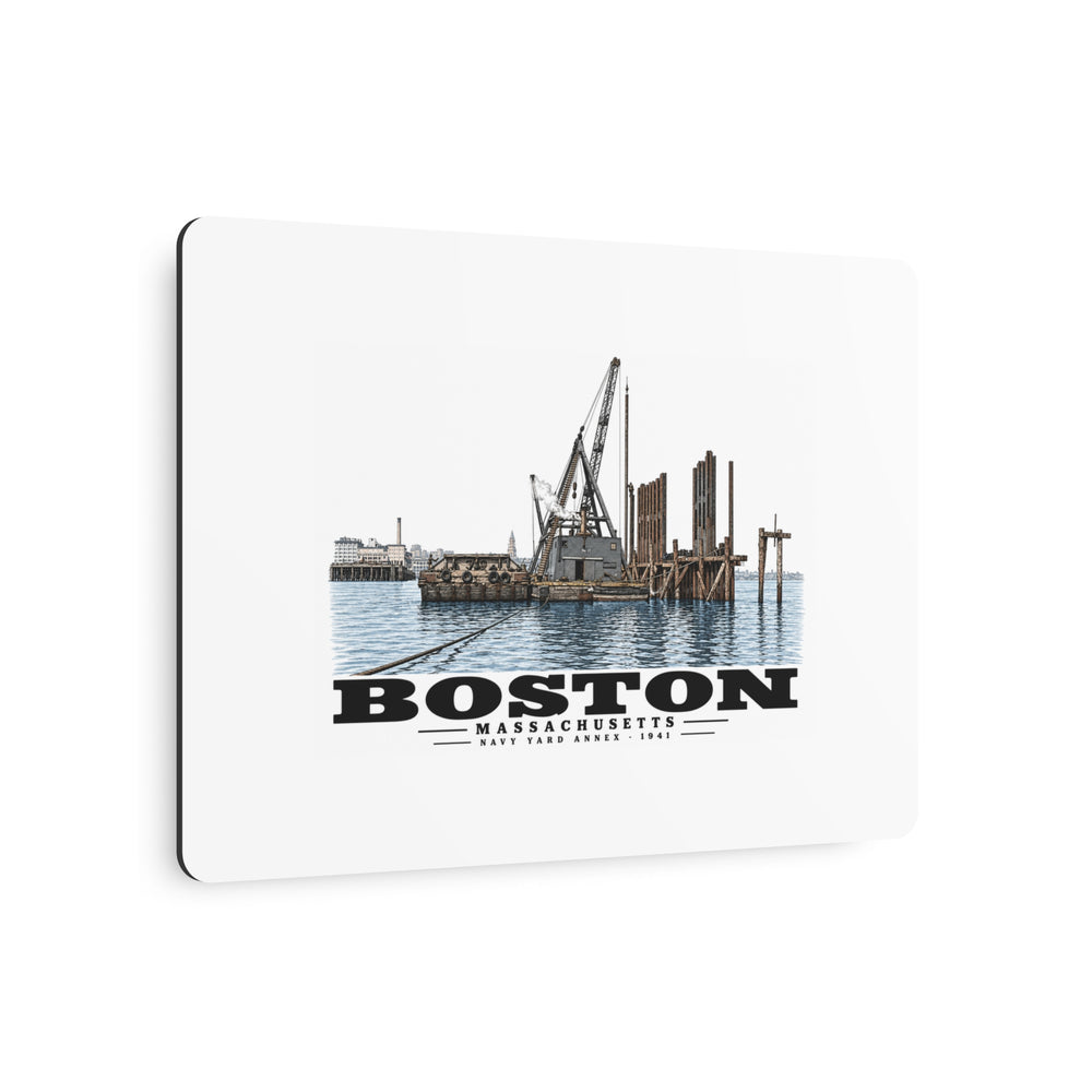 View from water of Navy Yard Annex/Dry Dock 7 × 5 in Horizontal Metal Wall Art - Boston Harbor